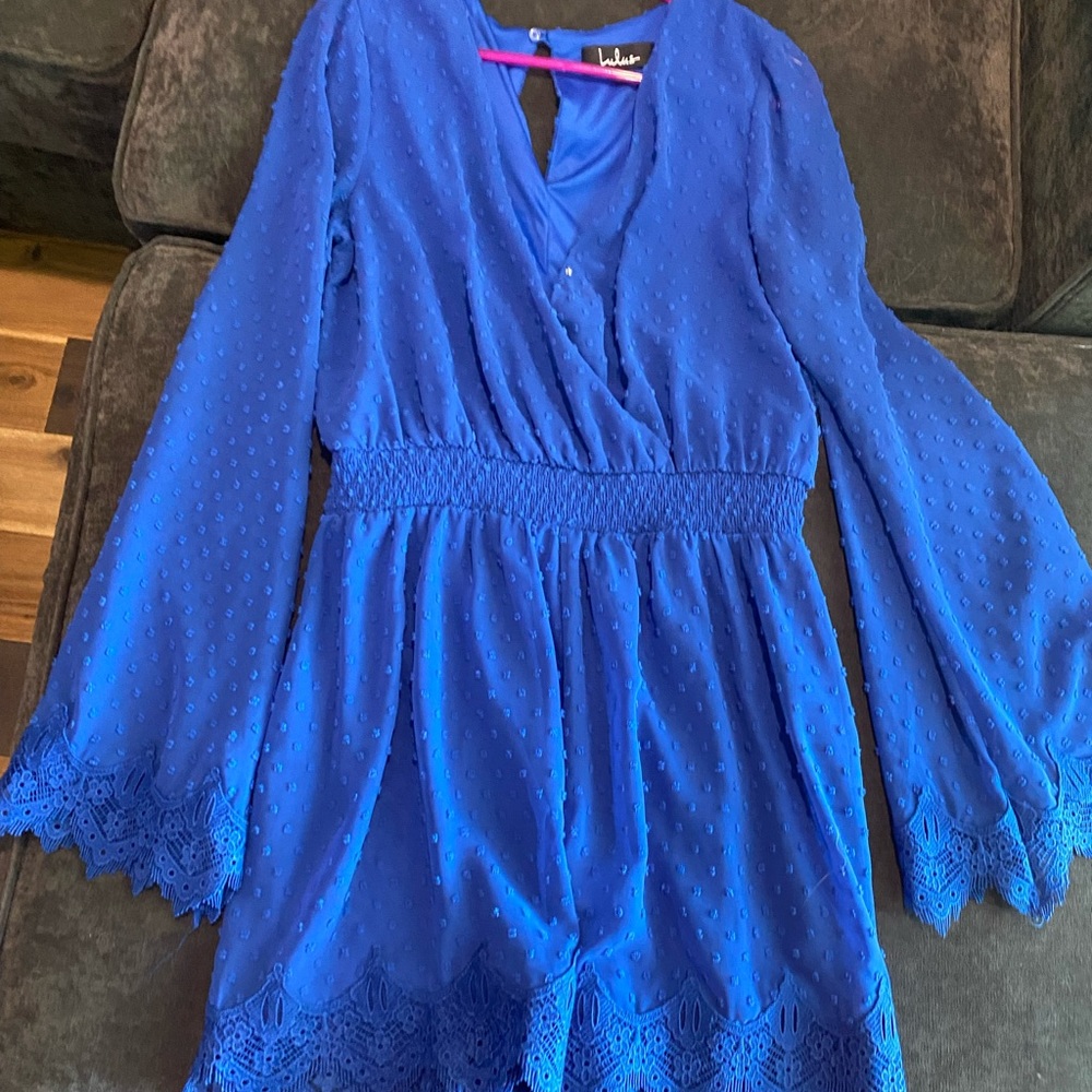 Women’s LuLu Boutique Royal Blue Lace Short Romper size Large